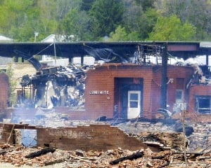 Former Luminite building in Salamance after the fire